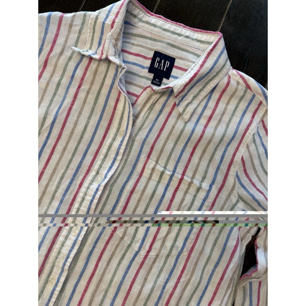 Gap Womens XS Linen Rayon Shirt Multicolor Striped Button Down Coastal